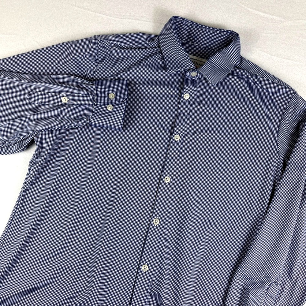 Mizzen+Main‎ Spinnaker Collection Mens L Standard Gingham Dress Shirt Blue White